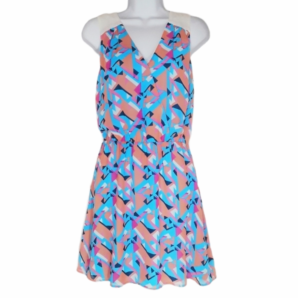 Fable Colorful Orange Blue Pink Triangle Geometric Print Dress Small